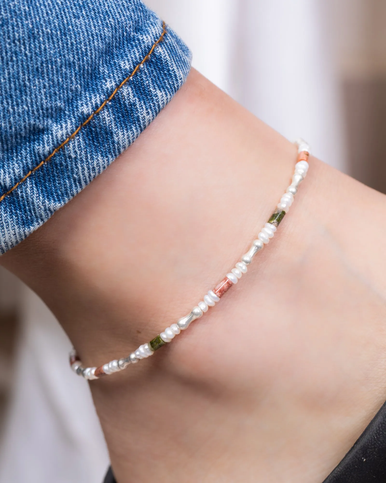 Jasper and Pearl anklet