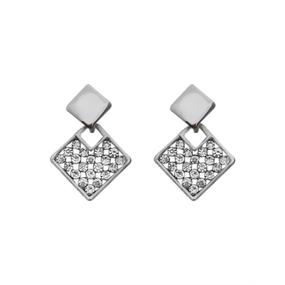 JewelMaze Austrian Stone Silver Plated Stud Earrings ( assorted design )