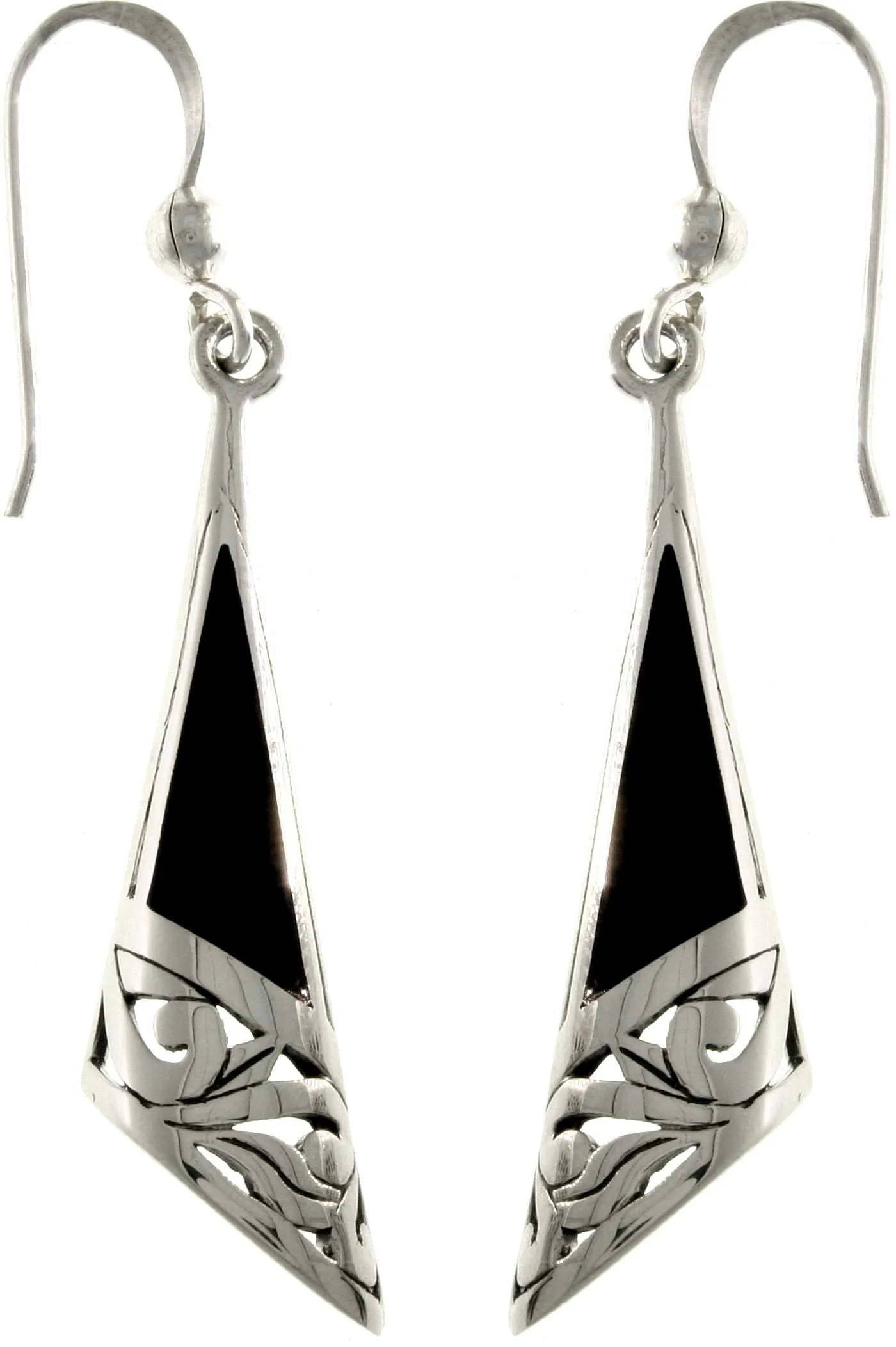 Jewelry Trends Sterling Silver Black Onyx Filigree Long Dangle Earrings