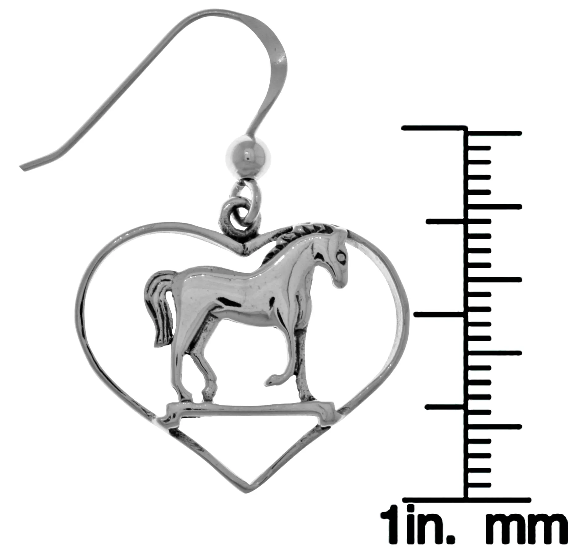 Jewelry Trends Sterling Silver Horse in Heart Dangle Earrings