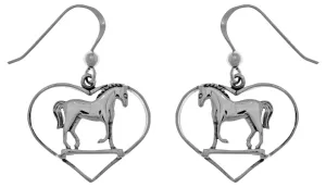 Jewelry Trends Sterling Silver Horse in Heart Dangle Earrings