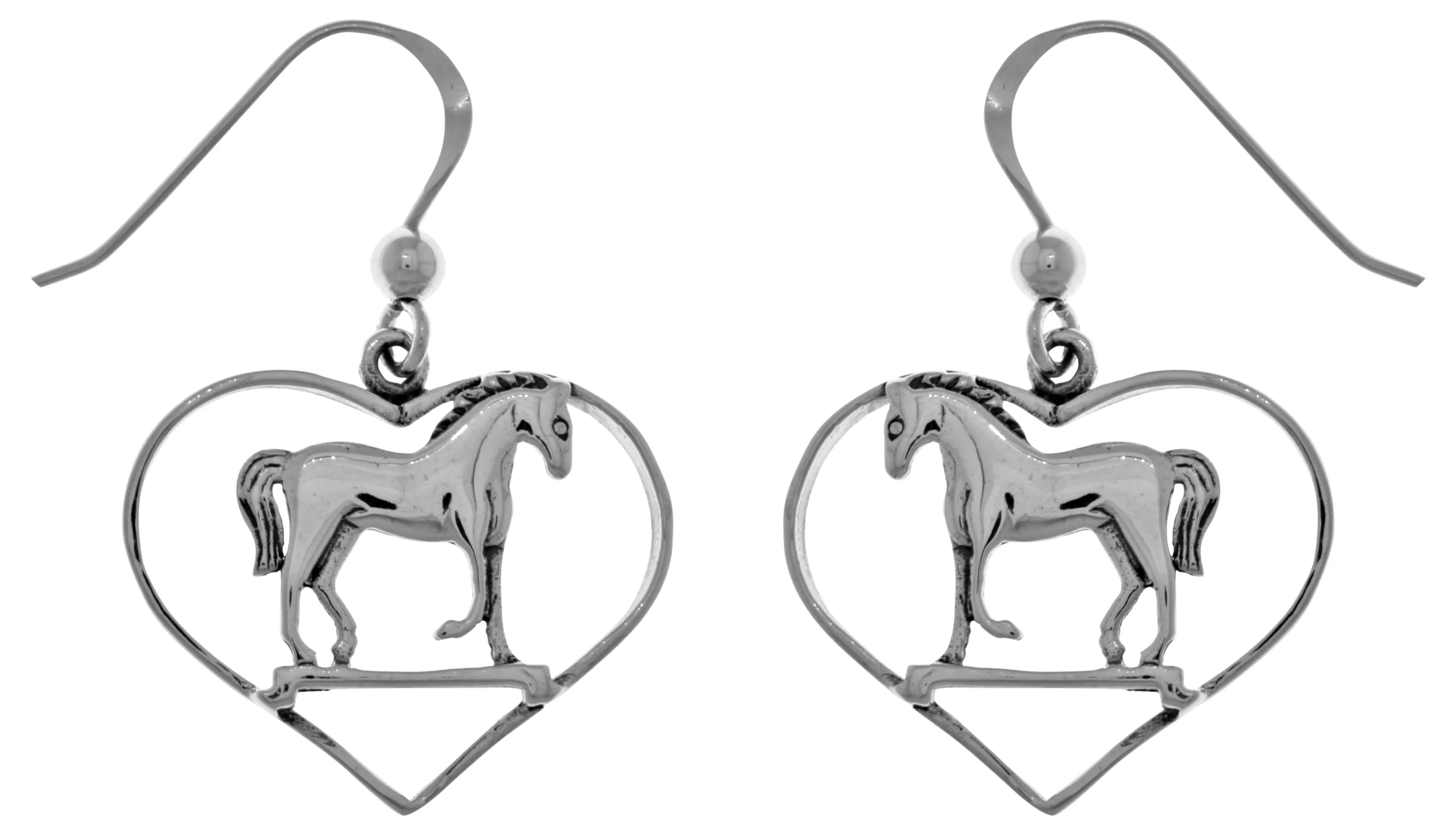 Jewelry Trends Sterling Silver Horse in Heart Dangle Earrings