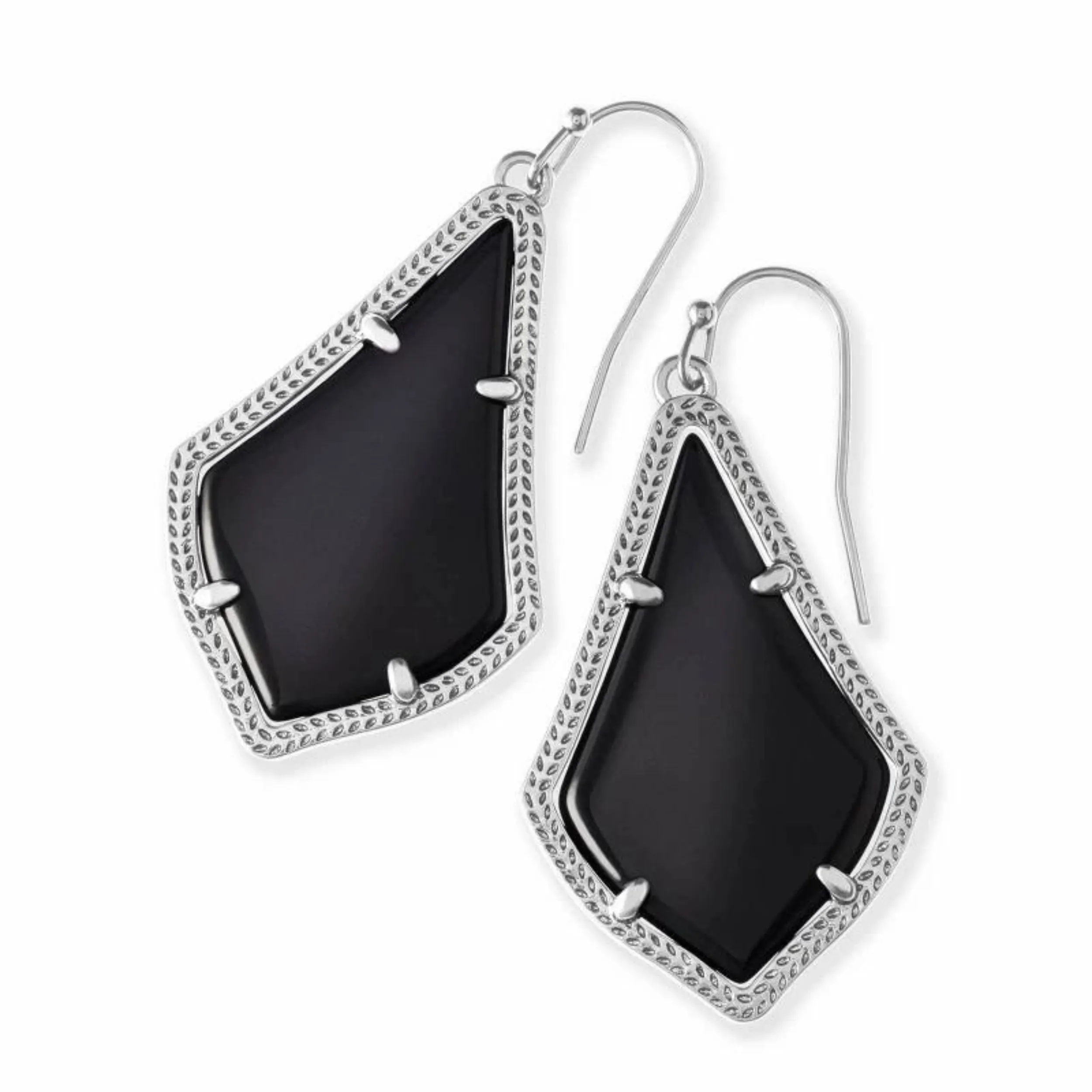 Kendra Scott | Alex Silver Drop Earrings in Black Opaque Glass