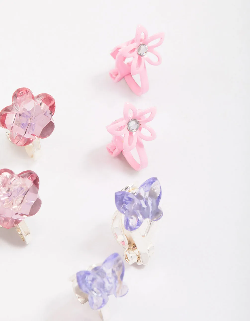 Kids Crystal Butterfly & Flower Clip On Earring 5-Pack