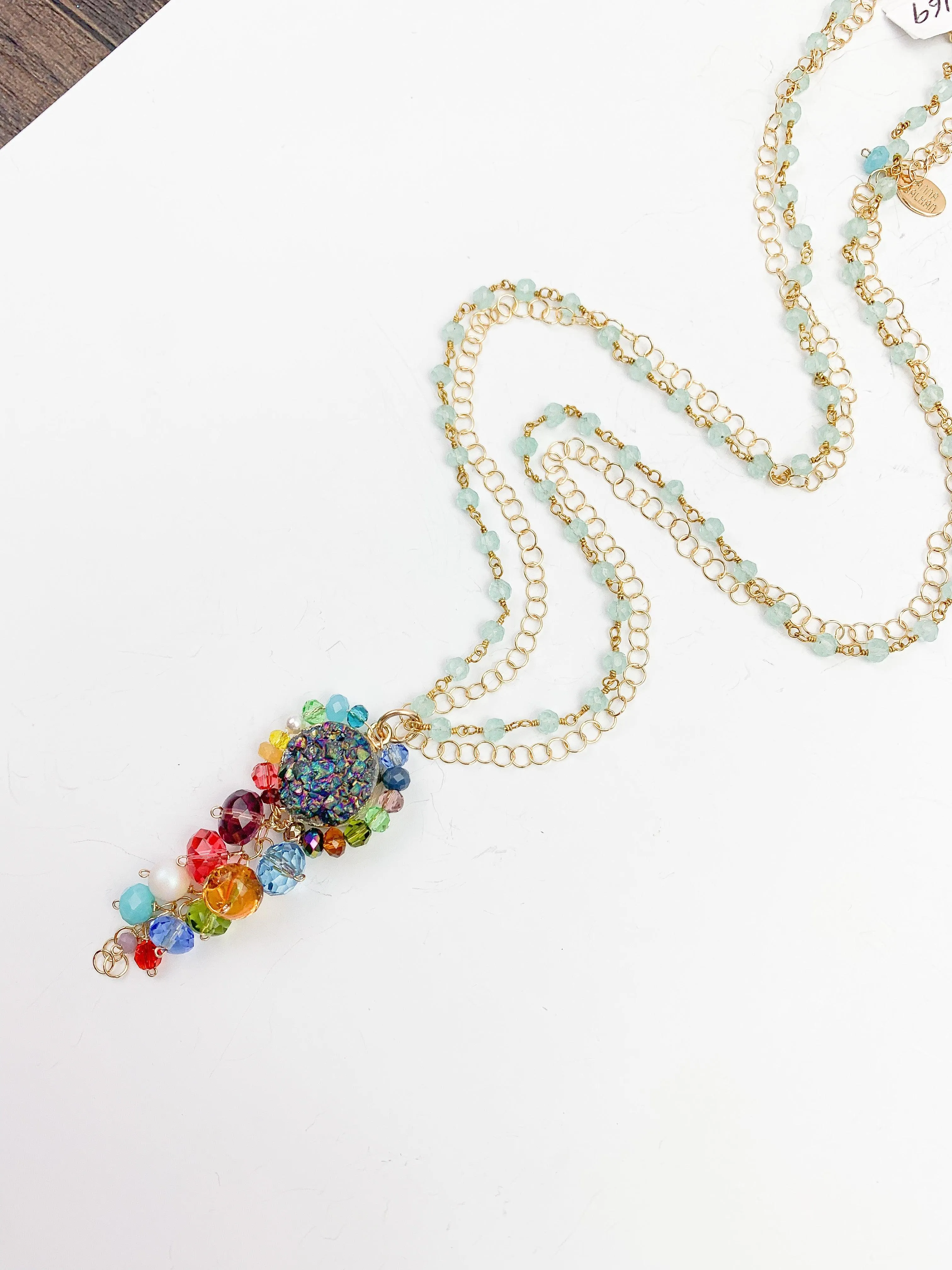 Long Colorful Druzy Pendant Necklace