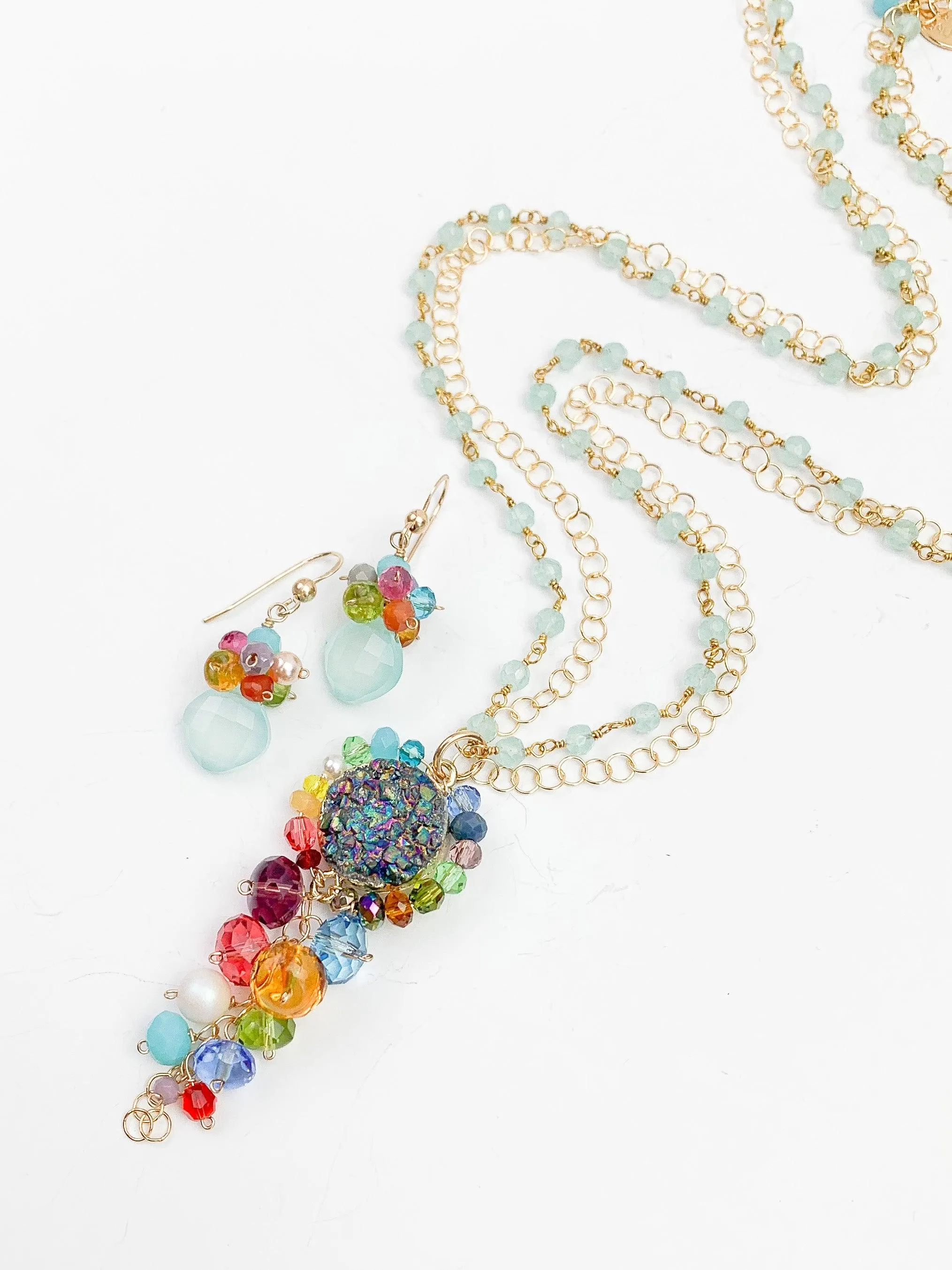 Long Colorful Druzy Pendant Necklace