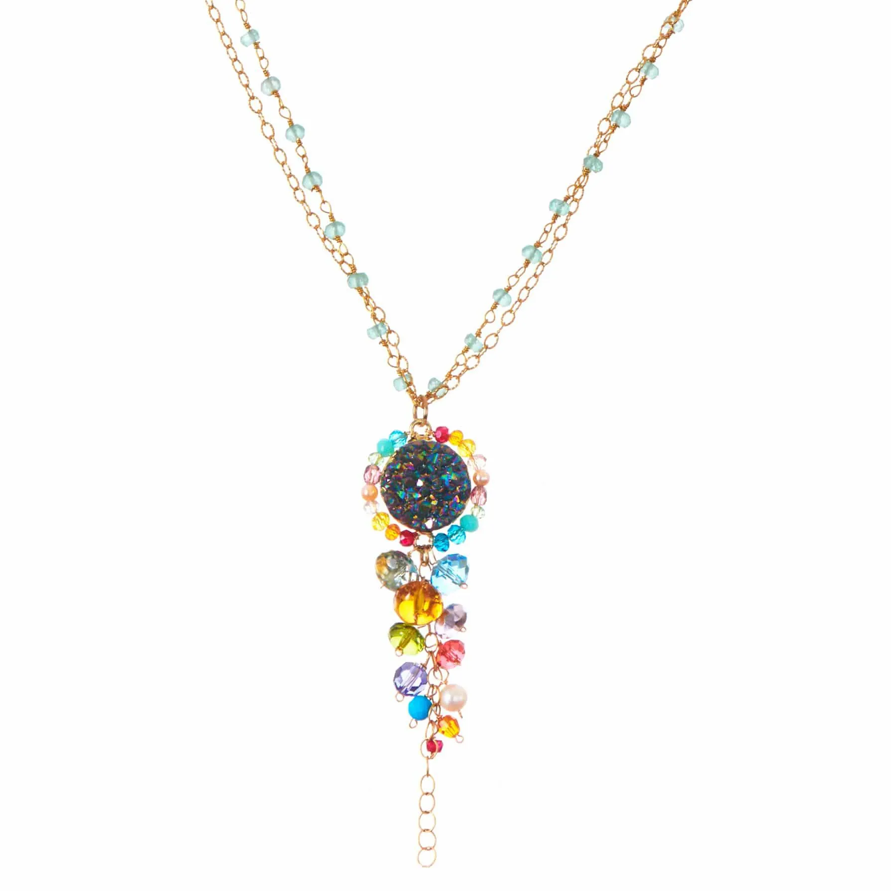 Long Colorful Druzy Pendant Necklace