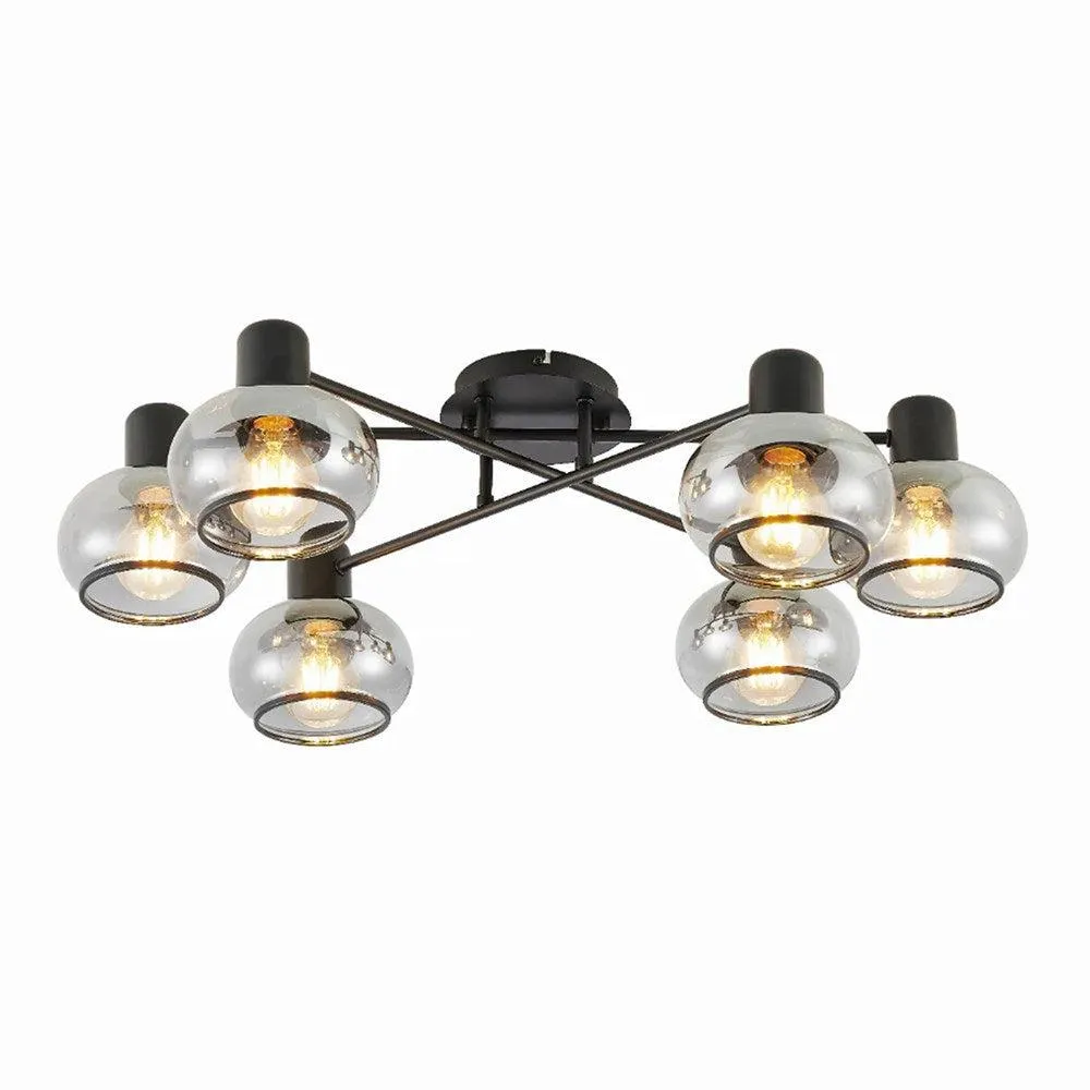 Marbell Close To Ceiling Light 6Lt in Antique Brass, Black