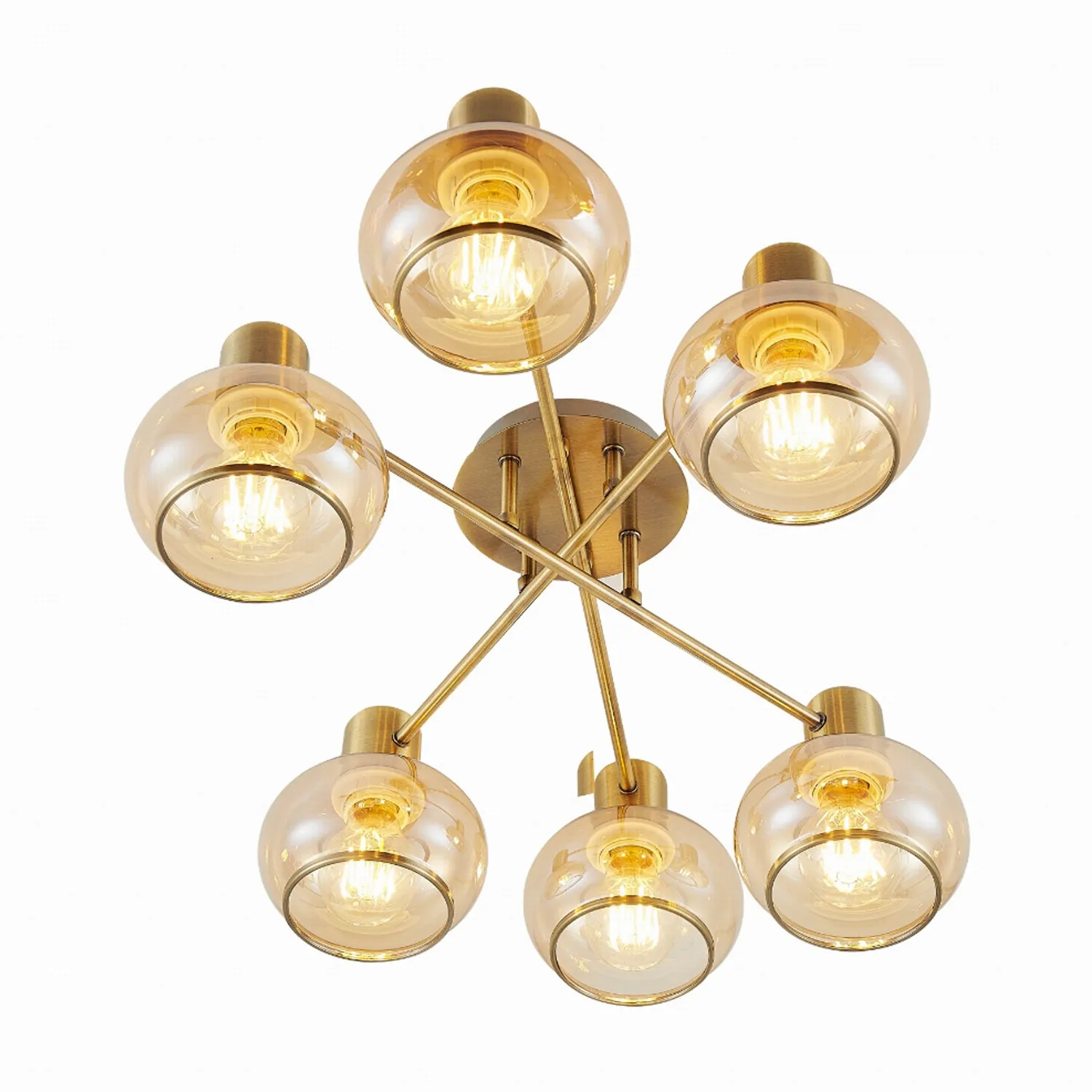 Marbell Close To Ceiling Light 6Lt in Antique Brass, Black