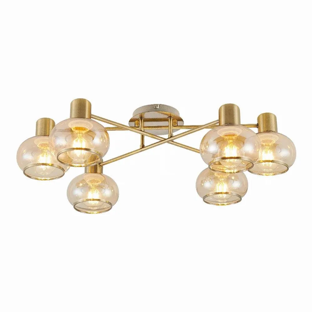 Marbell Close To Ceiling Light 6Lt in Antique Brass, Black