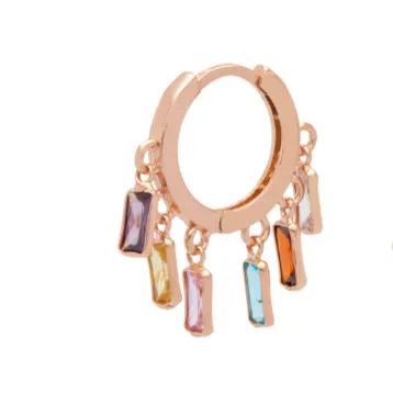 Multicolour Rose Gold Rectangular Stone Huggies