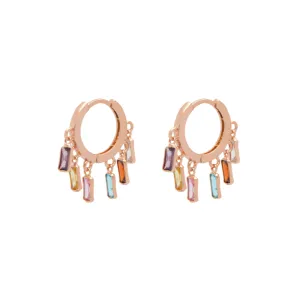 Multicolour Rose Gold Rectangular Stone Huggies