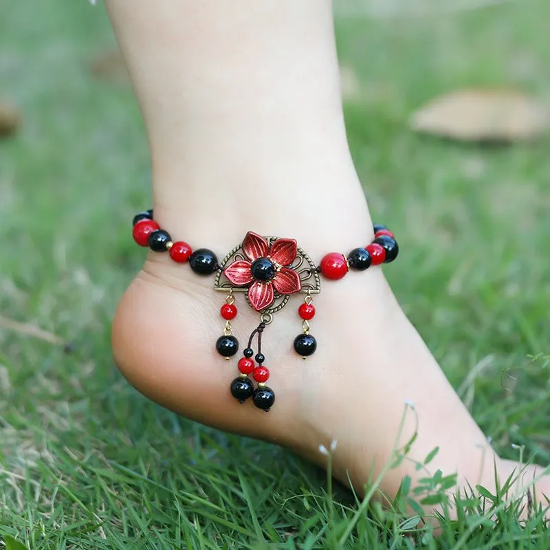 Natural Semi-Precious Stone Flower Dangle Anklets - 9 Styles