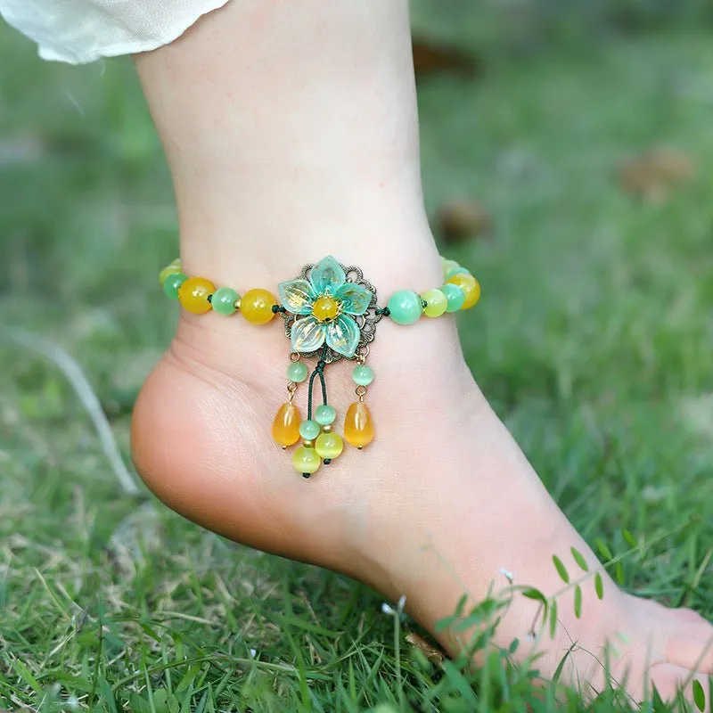 Natural Semi-Precious Stone Flower Dangle Anklets - 9 Styles