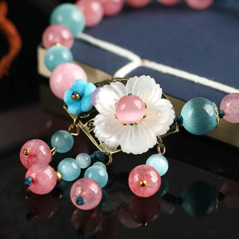 Natural Semi-Precious Stone Flower Dangle Anklets - 9 Styles