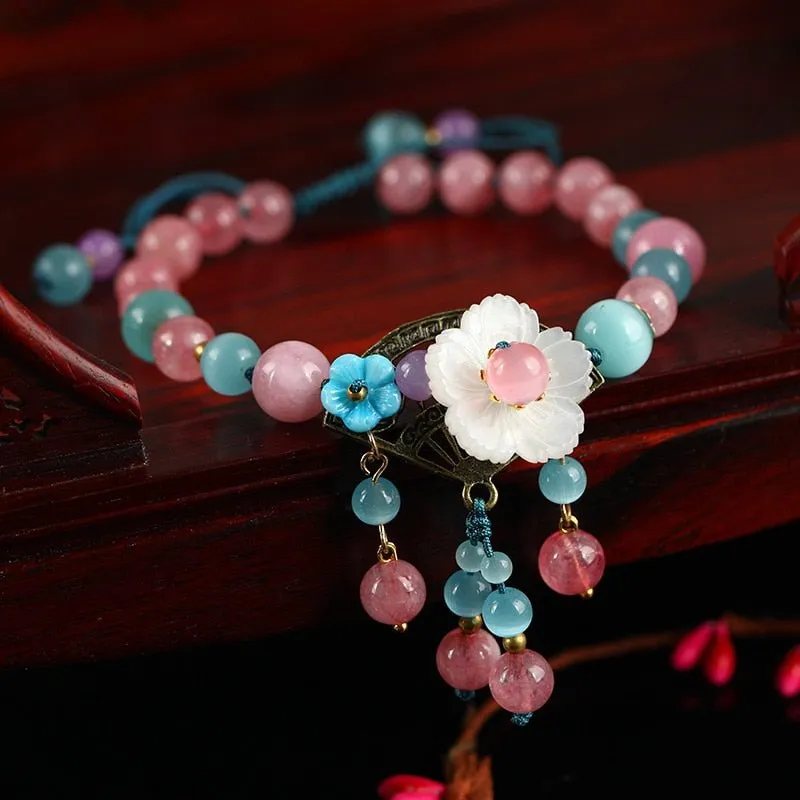 Natural Semi-Precious Stone Flower Dangle Anklets - 9 Styles