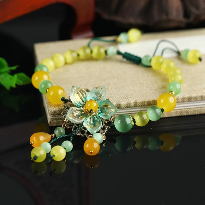 Natural Semi-Precious Stone Flower Dangle Anklets - 9 Styles