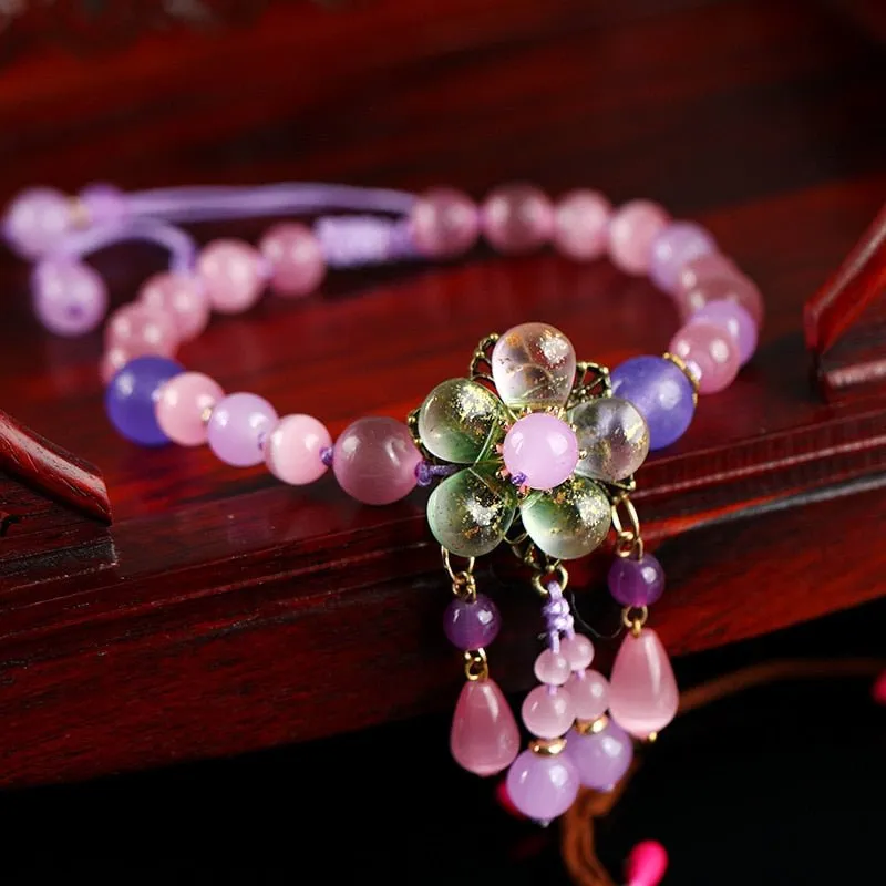 Natural Semi-Precious Stone Flower Dangle Anklets - 9 Styles