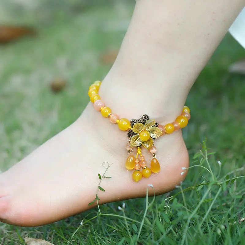 Natural Semi-Precious Stone Flower Dangle Anklets - 9 Styles