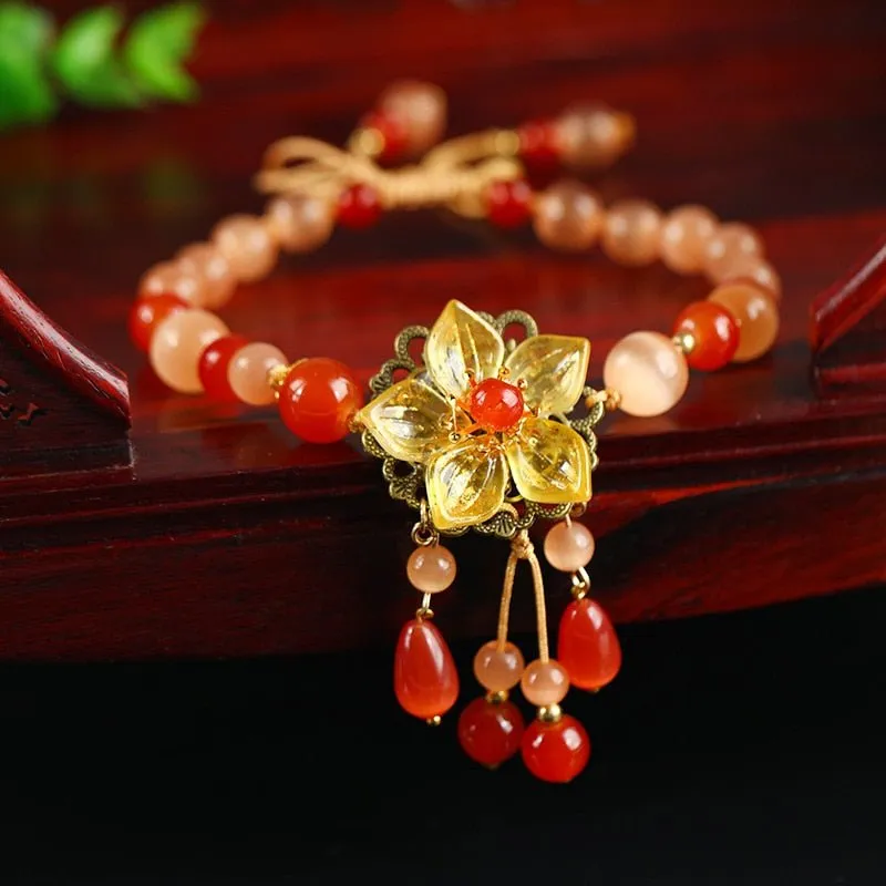 Natural Semi-Precious Stone Flower Dangle Anklets - 9 Styles