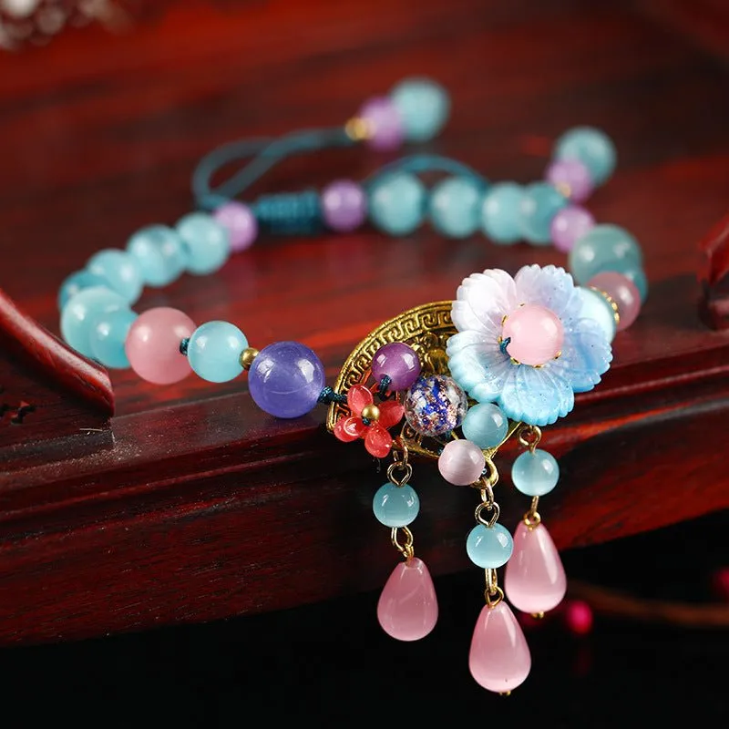 Natural Semi-Precious Stone Flower Dangle Anklets - 9 Styles