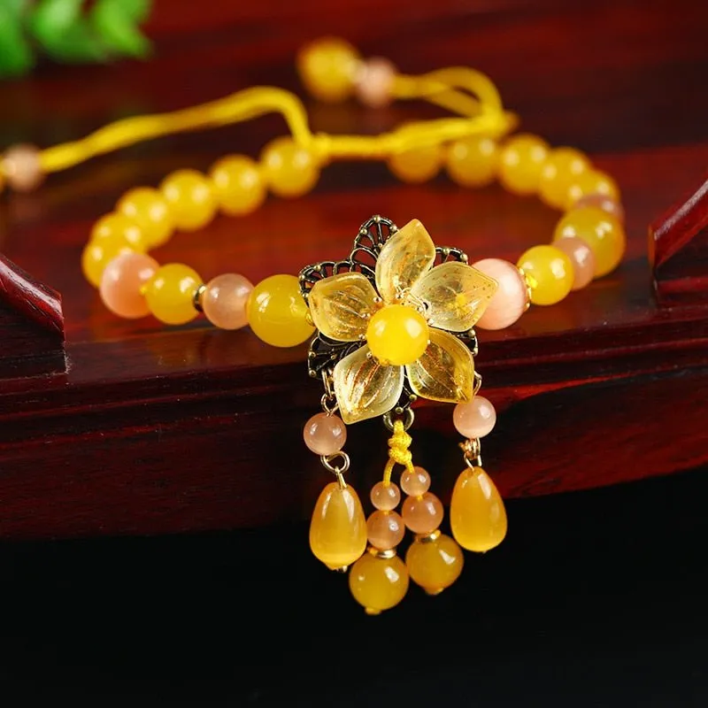 Natural Semi-Precious Stone Flower Dangle Anklets - 9 Styles