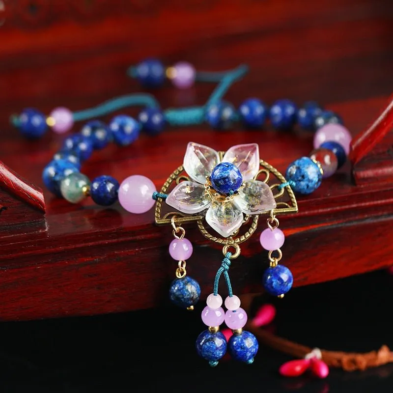 Natural Semi-Precious Stone Flower Dangle Anklets - 9 Styles