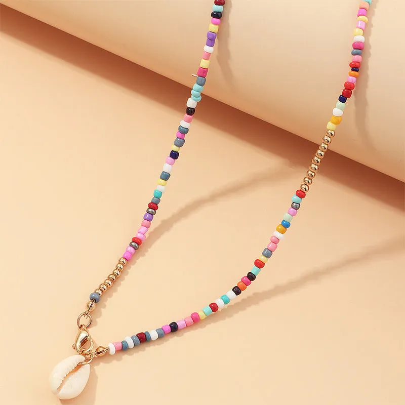 NZ1862 Cross-border European And American Jewelry Wholesale Bohemian Color Rice Bead Necklace Colorful Shell Necklace