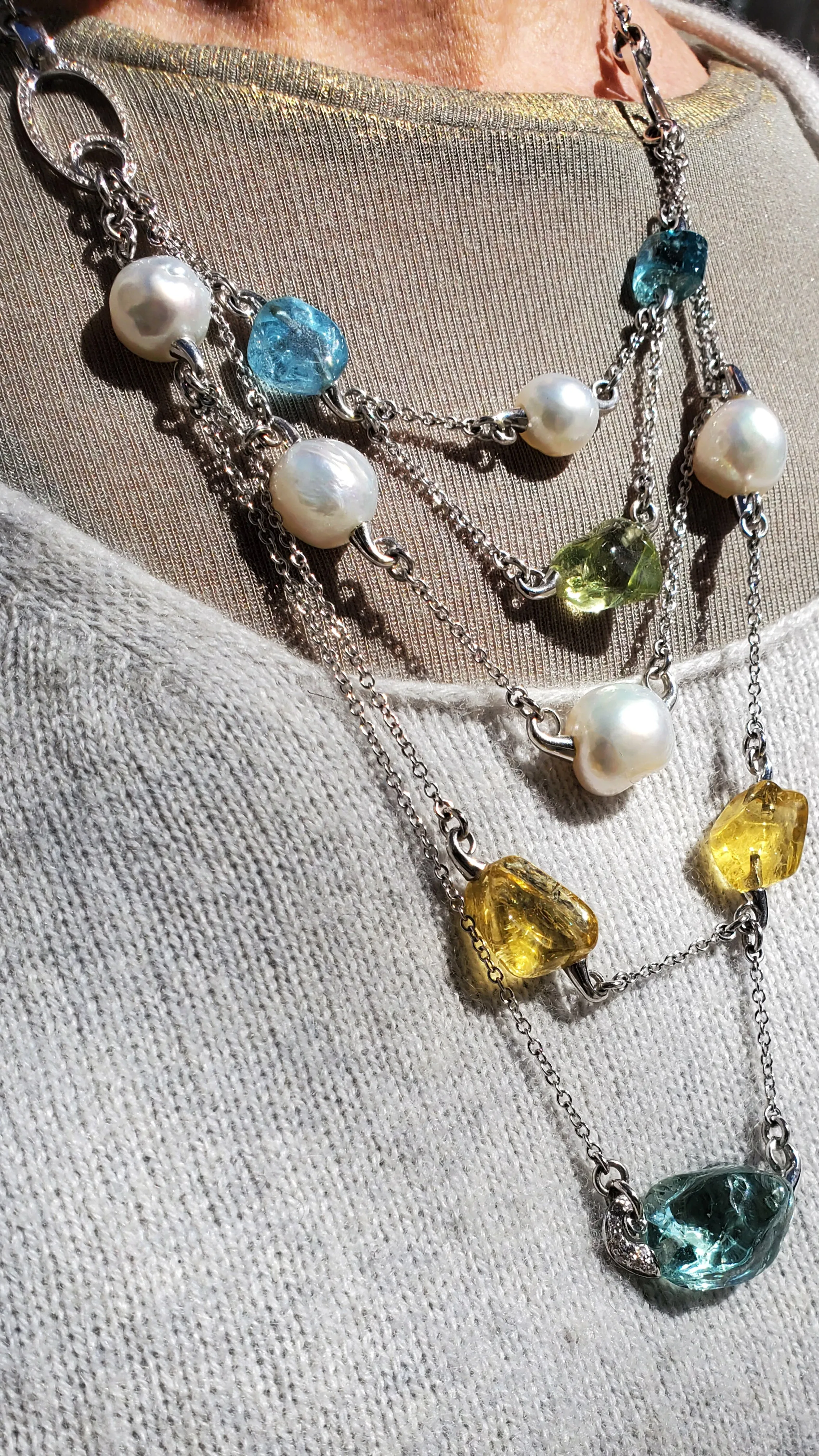 One of a kind South Sea Pearl & Beryl Layered Necklace