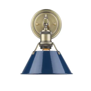 Orwell 1-Light Bath Vanity in Aged Brass with Navy Blue Shade