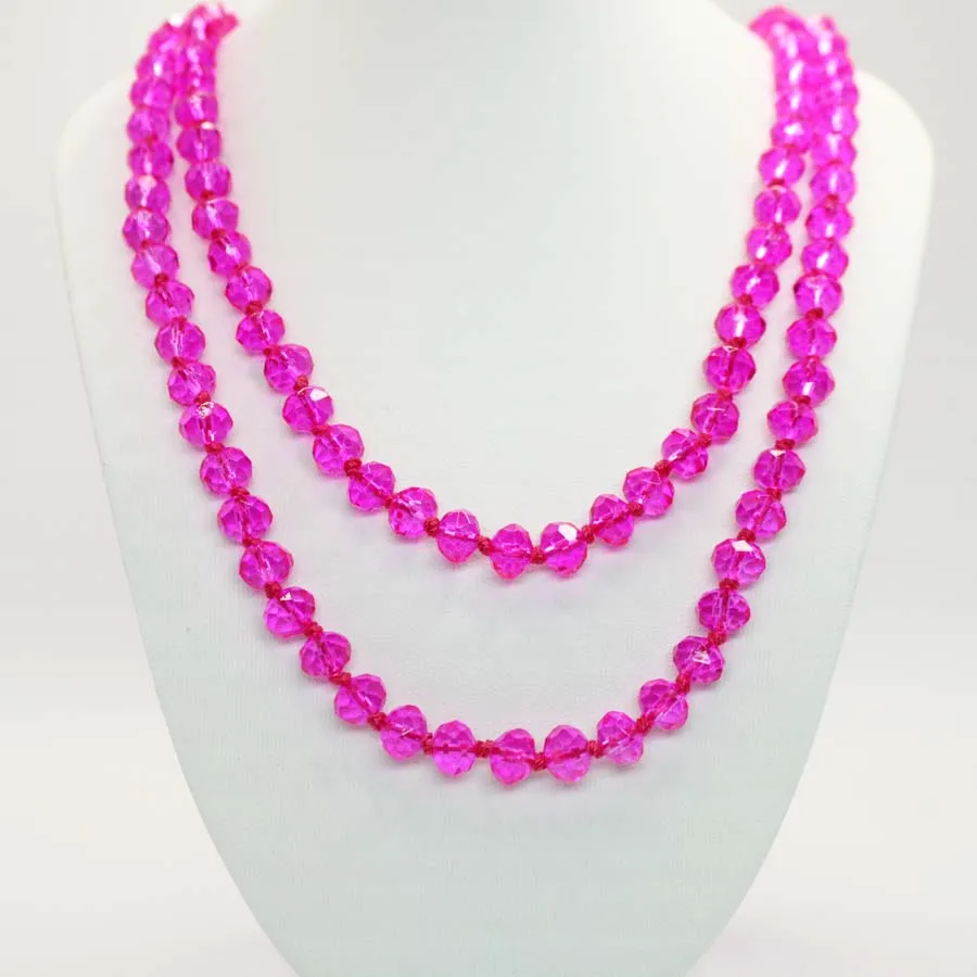 Pink clear 60" beaded layering necklace