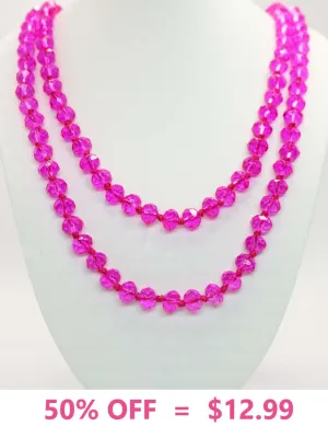 Pink clear 60" beaded layering necklace