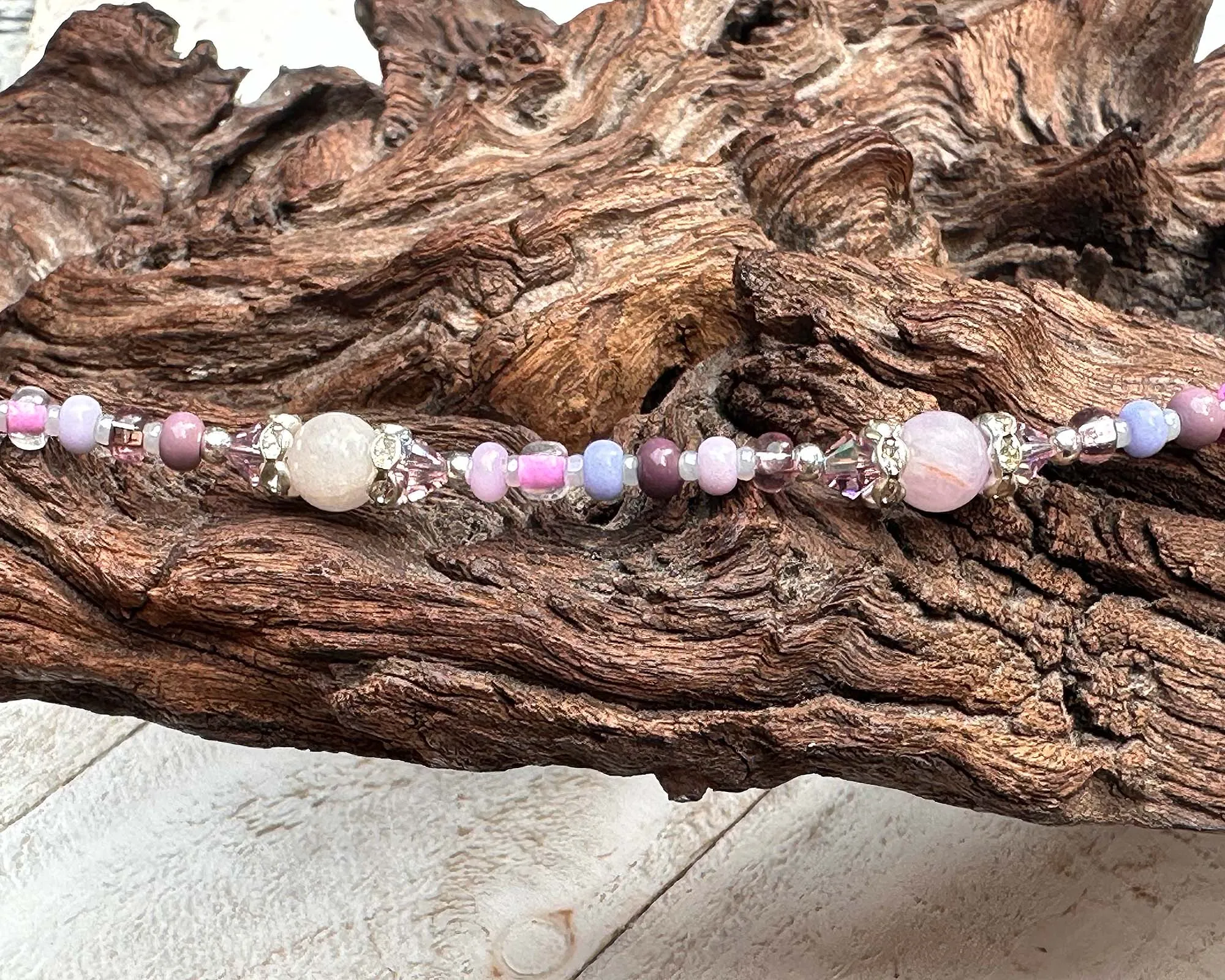 Pink Kunzite Crystal Beaded Anklet