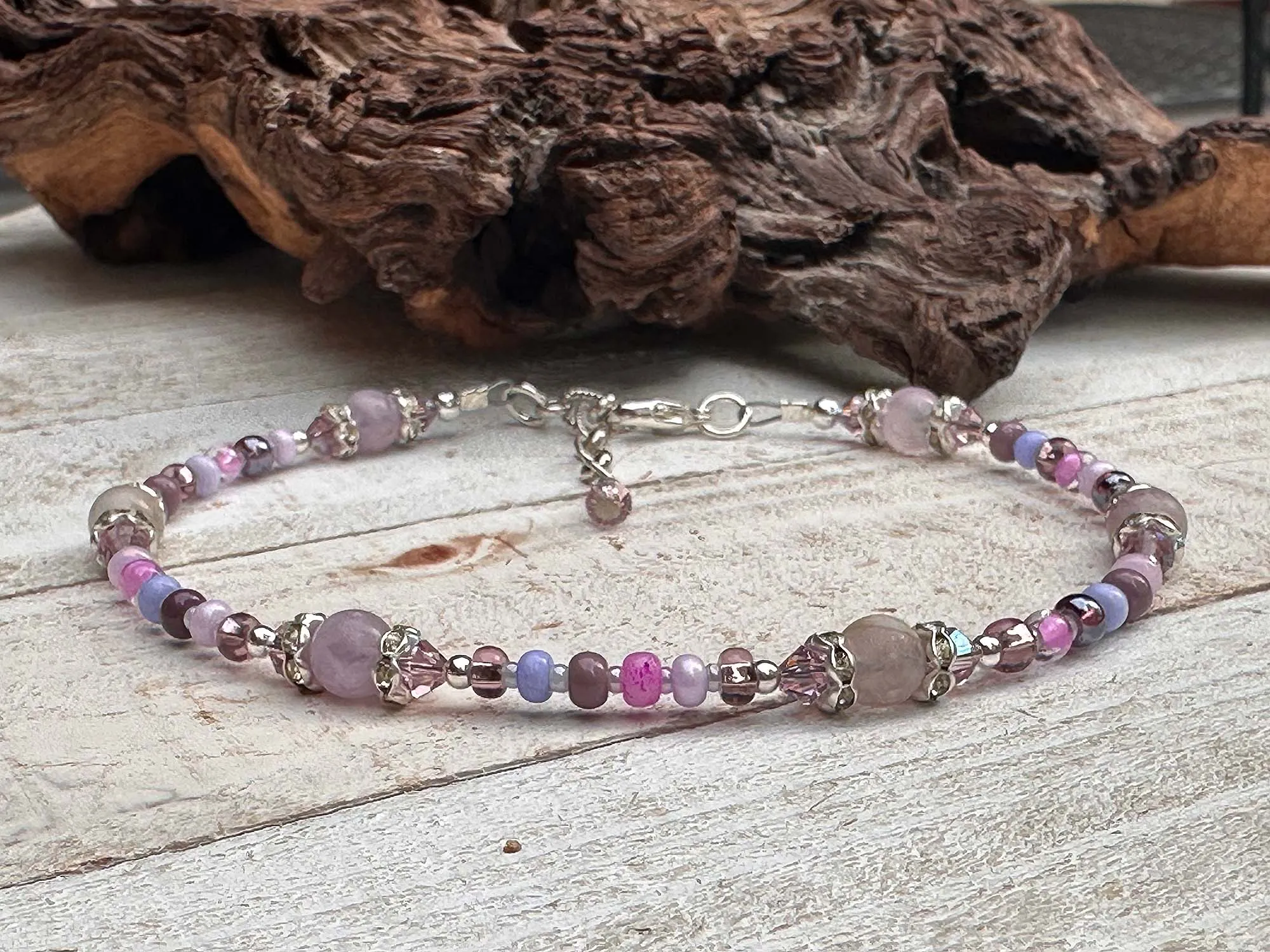 Pink Kunzite Crystal Beaded Anklet