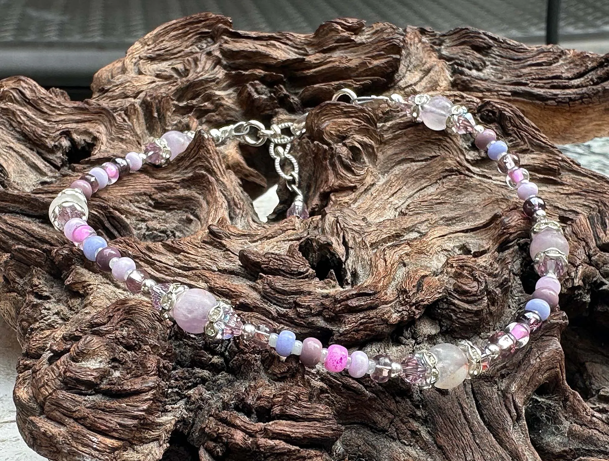 Pink Kunzite Crystal Beaded Anklet