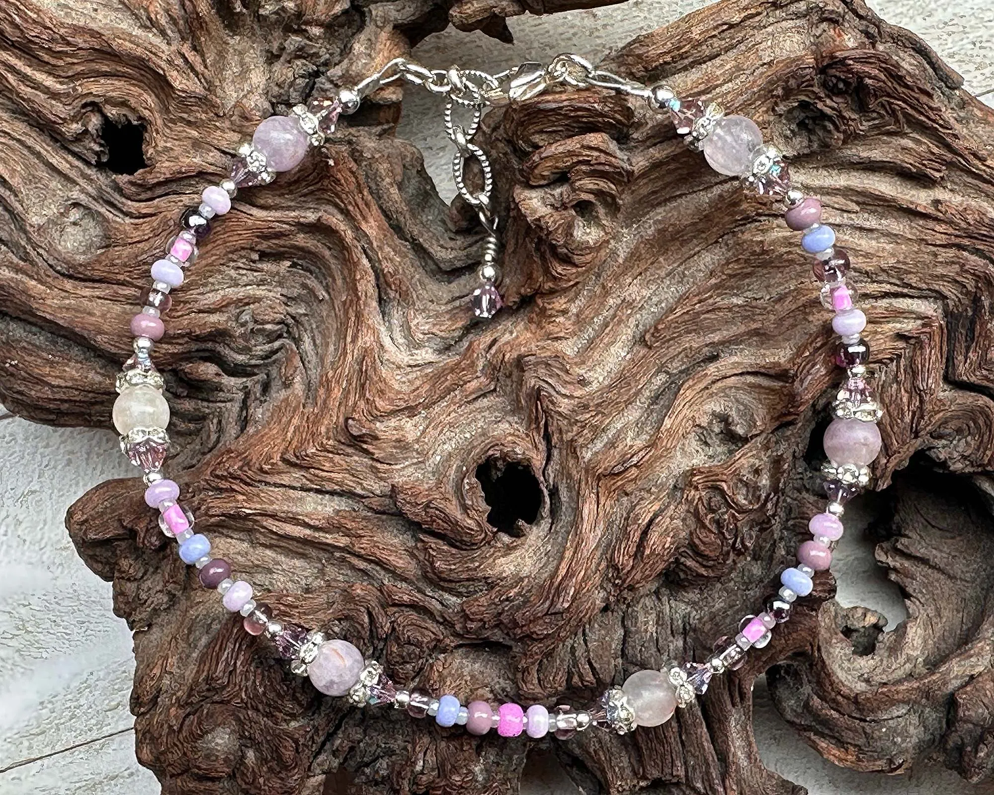 Pink Kunzite Crystal Beaded Anklet