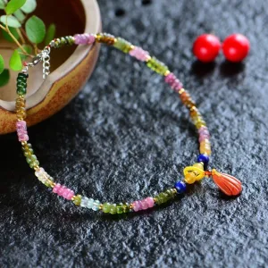 Rainbow Tourmaline Beaded S925 Anklet