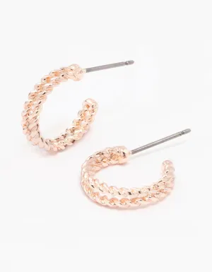 Rose Gold Double Twisted Huggie Earrings