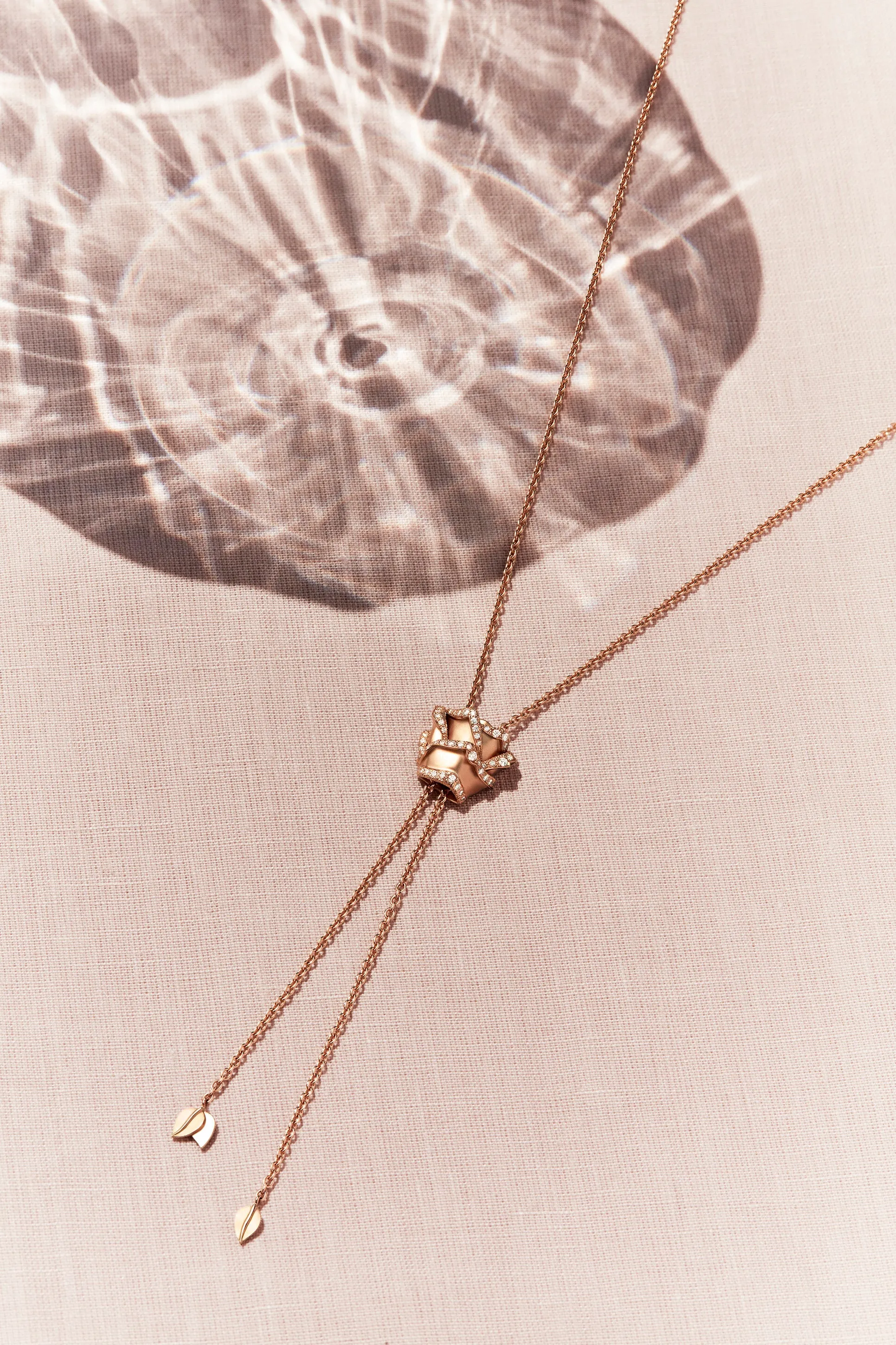 Rose of Hope - Satin Rose Gold and Diamond Necklace