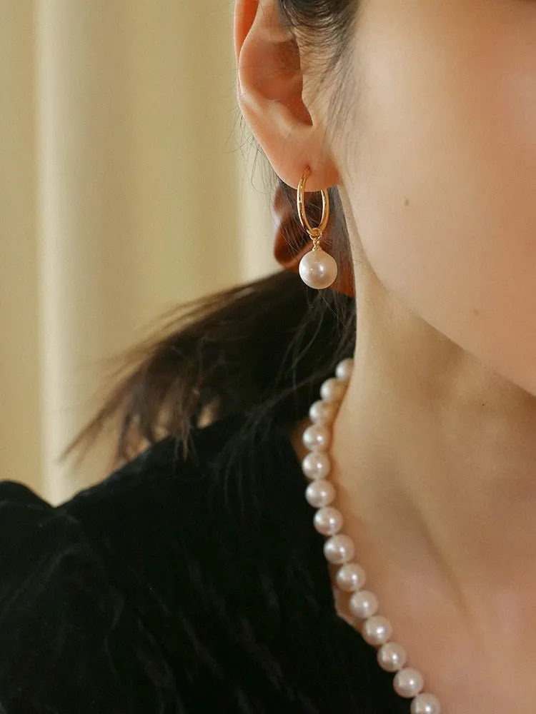 Round Baroque Pearl Drop Hoop Earrings