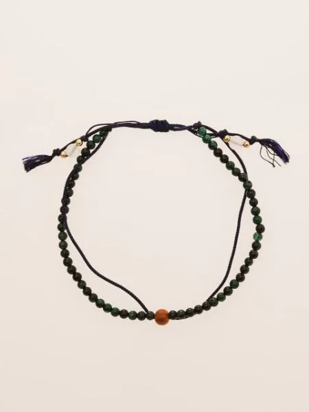 Silk String KUMIHIMO Braid Anklet Green Tiger Eye