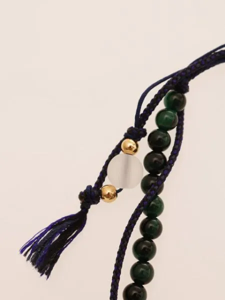 Silk String KUMIHIMO Braid Anklet Green Tiger Eye