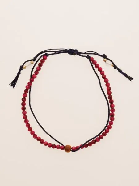 Silk String KUMIHIMO Braid Anklet Rose Tiger Eye