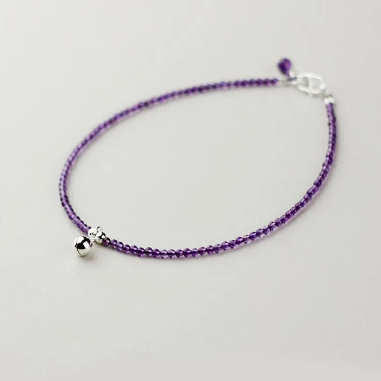 Sterling Silver Amethyst Beaded Anklet Handmade Jewelry Accessories Women