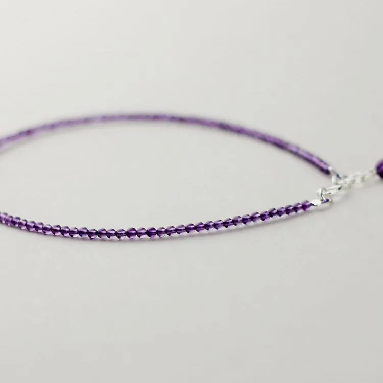 Sterling Silver Amethyst Beaded Anklet Handmade Jewelry Accessories Women