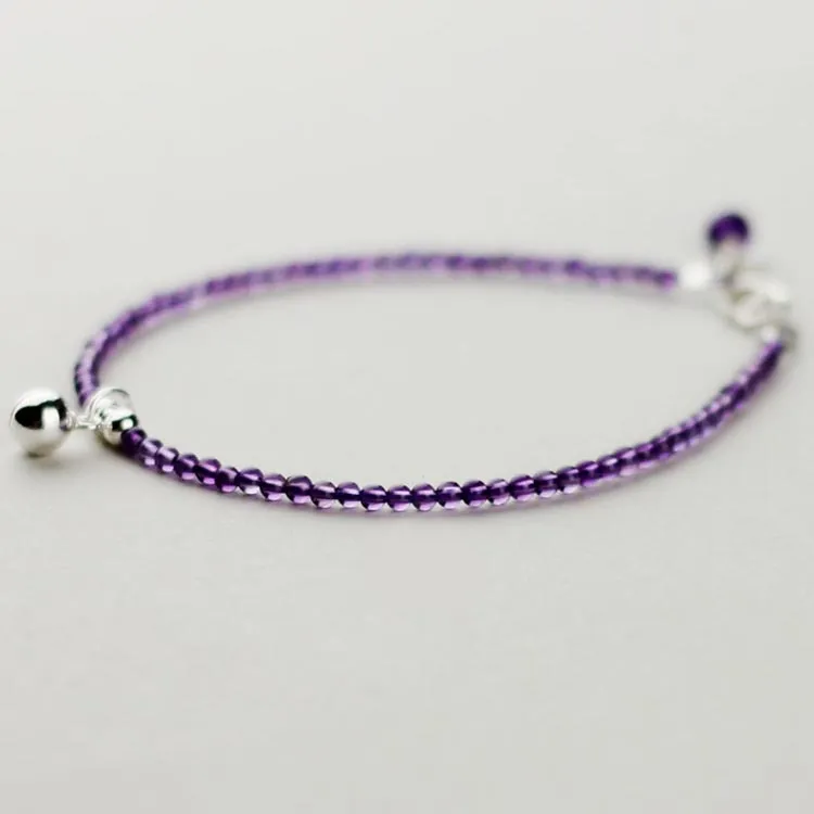 Sterling Silver Amethyst Beaded Anklet Handmade Jewelry Accessories Women