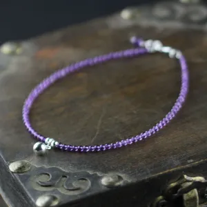 Sterling Silver Amethyst Beaded Anklet Handmade Jewelry Accessories Women