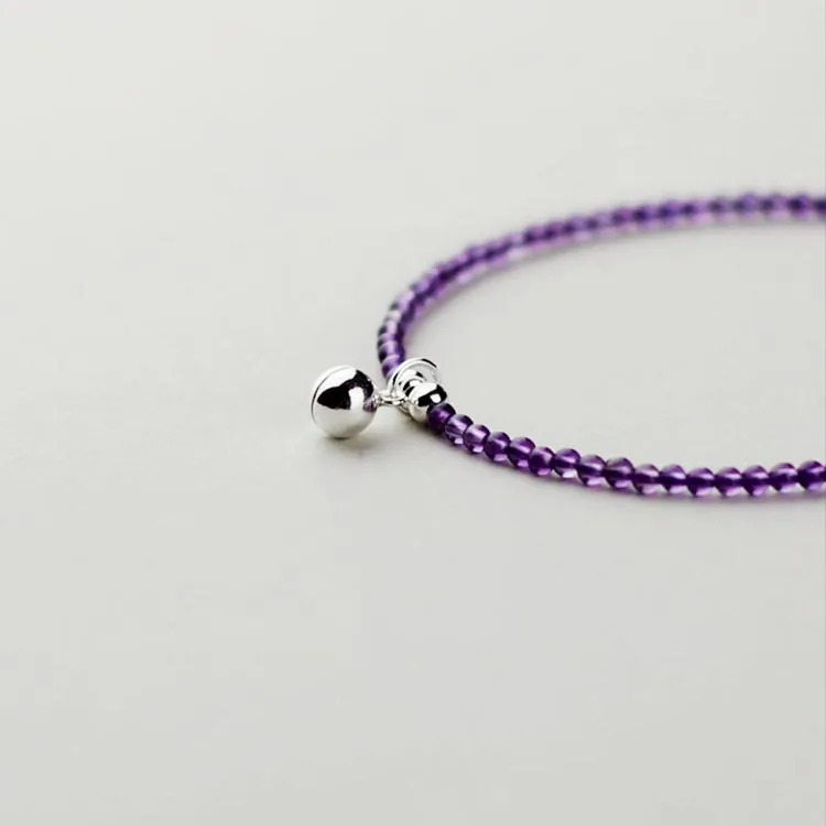 Sterling Silver Amethyst Beaded Anklet Handmade Jewelry Accessories Women