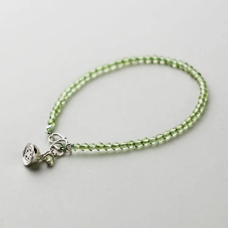 Sterling Silver Lotus Seed Peridot Beaded Anklet Handmade Jewelry Accessories Women