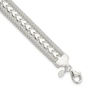 Sterling Silver Polished Textured Heart Bracelet